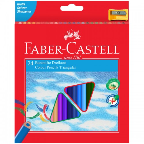 Карандаши цветные Faber-Castell Ecopen 24цв., трехгран., заточен., картон, европодвес, с точилкой