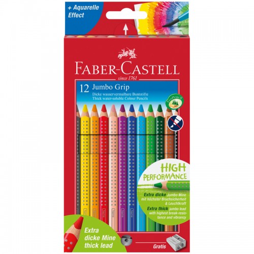 Карандаши цветные Faber-Castell Jumbo Grip, 12цв., трехгран., утолщен., заточен., картон, европодв