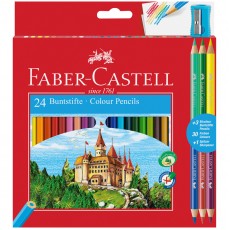 Карандаши цветные Faber-Castell Замок, 24цв., шестигр., заточ.+6цв.+точилка, картон, европодвес