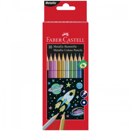 Карандаши цветные Faber-Castell, 10цв., металлик, заточен., картон. упаковка