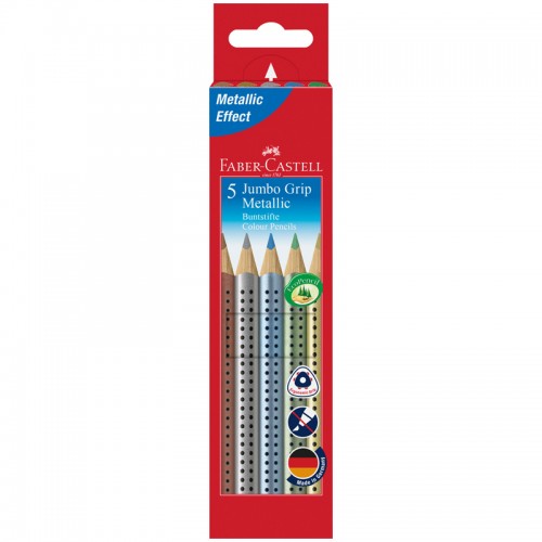 Карандаши цветные Faber-Castell Jumbo Grip Metallic, 05цв., трехгр., утолщ., заточ., картон, европодвес