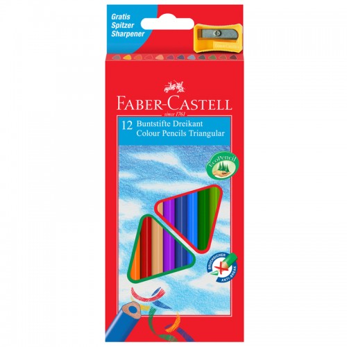 Карандаши цветные Faber-Castell Ecopen 12цв., трехгран., заточен., картон, европодвес, с точилкой