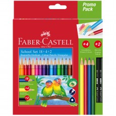 Карандаши цветные Faber-Castell, 18цв., трехгран., заточ.+ 4цв. + 2ч/г кар., картон, европодвес