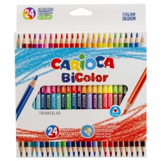 Карандаши цветные двухсторонние Carioca Bi-Color, 48цв., 24шт., трехгран., заточен., картон, европодвес