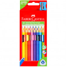 Карандаши цветные Faber-Castell Jumbo 20цв., трехгран., утолщ., заточен., картон, европодвес, с точилкой