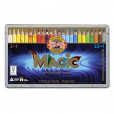 Карандаши с многоцветным грифелем Koh-I-Noor Magic, 23цв.+ карандаш-блендер, утолщенные, заточен., метал. пенал