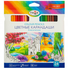 Карандаши цветные Гамма Классические, 24цв., заточен., картон. упаковка, европодвес Карандаши цветные Гамма Классические, 24цв., заточен., картон. упаковка, европодвес