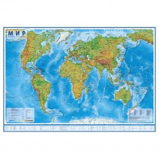 Карта Мир физическая Globen, 1:29млн., 1010*660мм, интерактивная, европодвес