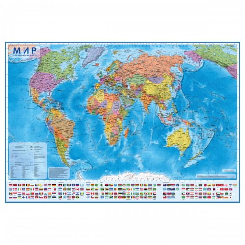 Карта Мир политическая Globen, 1:28млн., 1170*800мм, интерактивная, с ламинацией, в тубусе