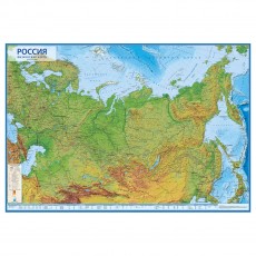 Карта Россия физическая Globen, 1:7,5млн., 1160*800мм, интерактивная, с ламинацией, европодвес