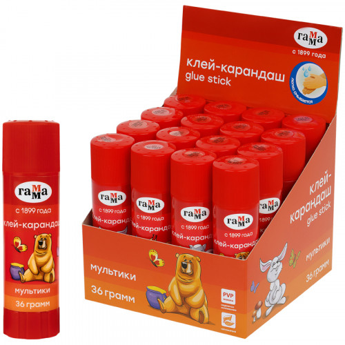 Клей-карандаш Гамма Мультики, 36г, ПВП