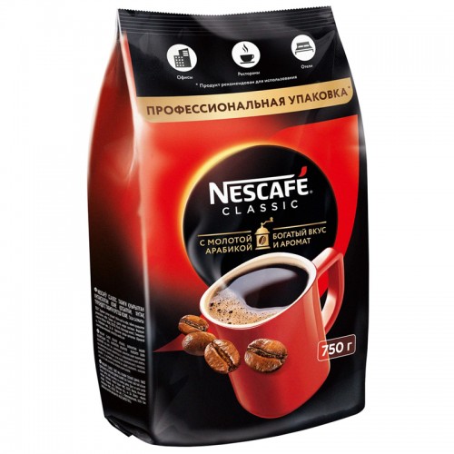 Кофе растворимый Nescafe Classic, гранулированный/порошкообразный с молотым, мягкая упаковка, 750г