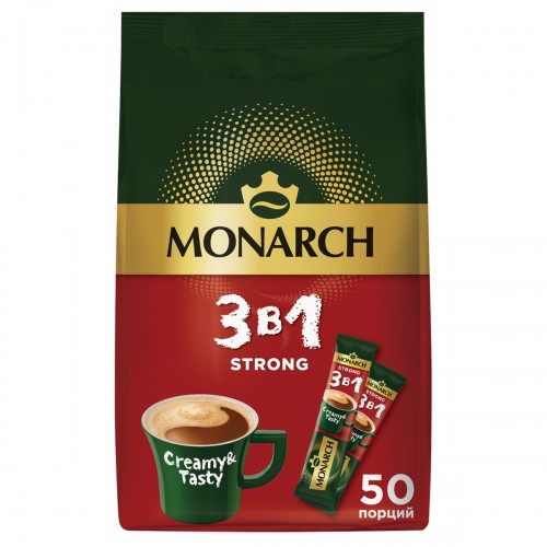 Кофе растворимый Monarch Strong, 3в1, порошкообразный, порционный, 50 пакетиков*13,5г, мягкая упаковка