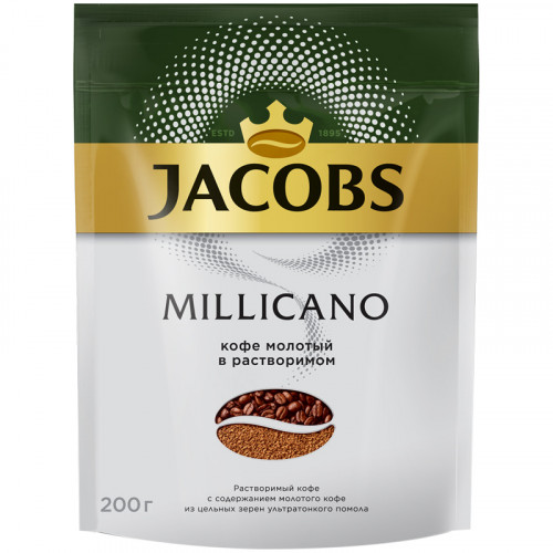 Кофе растворимый Jacobs Monarch Millicano, сублимированный, с молотым, мягкая упаковка, 200г