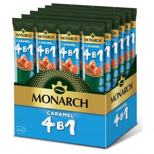 Кофе растворимый Monarch Caramel, со вкусом карамели, 4в1, порционный 24 пакетика*13,5г, картонная коробка