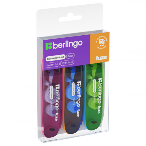 Корректирующая лента Berlingo Fuze 5мм*6м, 3шт в PET боксе, европодвес