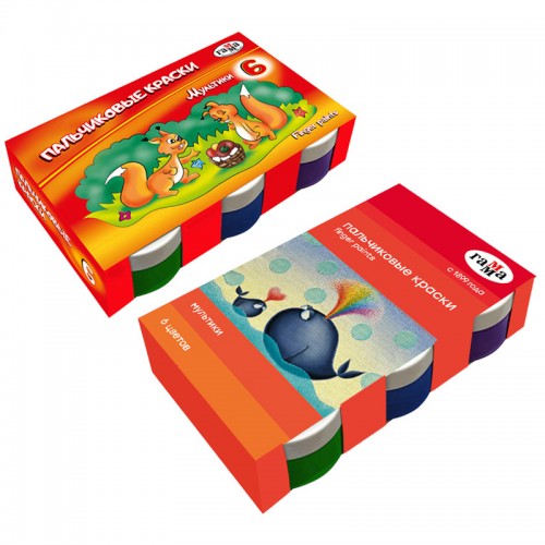 Краски пальчиковые Гамма Мультики, классические, 06 цветов, 50мл, картон. упаковка