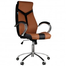 Кресло руководителя Helmi HL-E01 Inari, экокожа черная/коричневая, хром