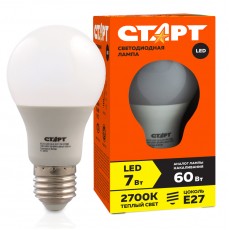 Лампа светодиодная Старт LED, серия ЭКО 7W30, тип А груша, E27, 2700К, теплый свет, 15000ч