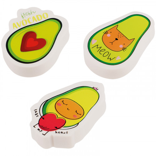 Набор ластиков MESHU Avocado 3шт., фигурный, термопластичная резина, 40*30*13мм, пакет, европодвес