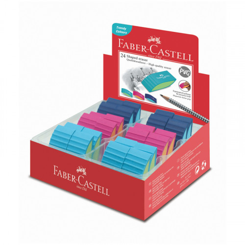 Ластик Faber-Castell PVC-free, скошенный, в пленке, розов./оранж., бирюзов./светло-зелен., синий/светло-гол., 50*22*13мм