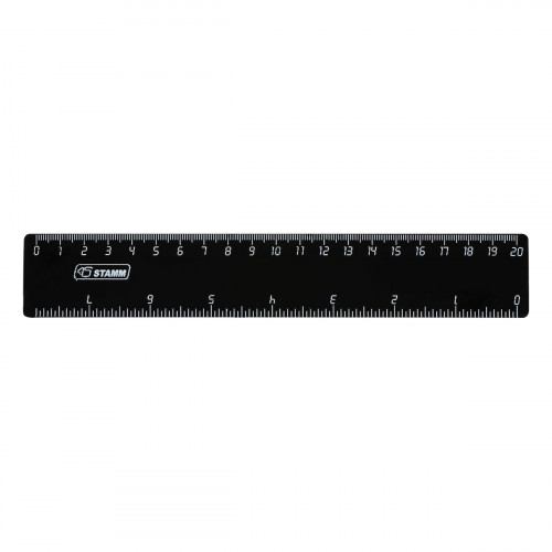 Линейка 20см СТАММ, пластиковая, широкая, 2 шкалы (см - дюймы), черная