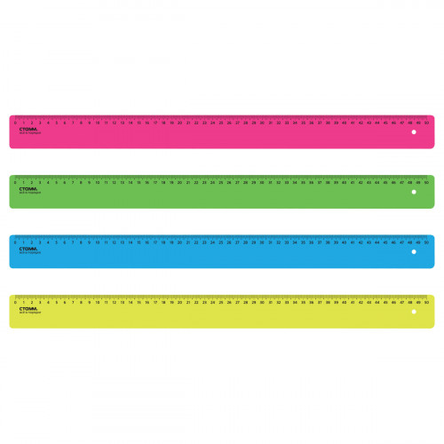 Линейка 50см СТАММ, пластиковая, непрозрачная, неоновые цвета, ассорти
