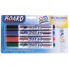 Набор маркеров для белых досок Crown Multi Board 04цв., пулевидный, 3мм, блистер
