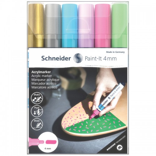 Набор маркеров акриловых Schneider Paint-it 320, 4мм, ассорти, 6шт.