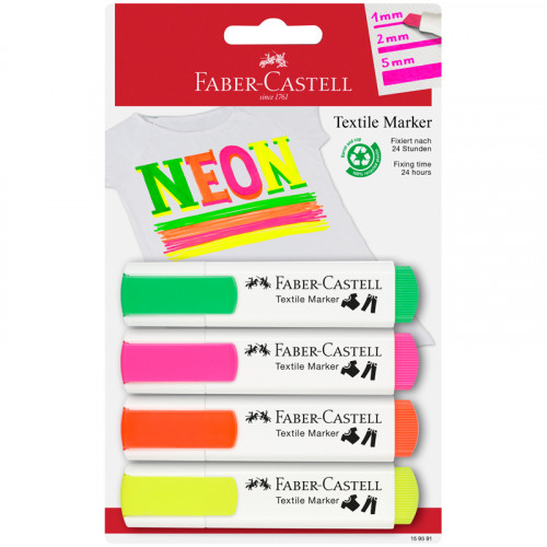 Маркер перманентный для ткани Faber-Castell Textile Neon 04цв., 1-5мм, блистер