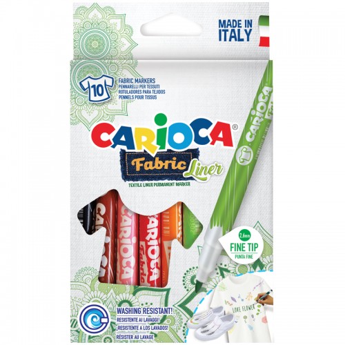 Набор фломастеров для ткани Carioca Fabric Liner 10цв., картон. уп., европодвес