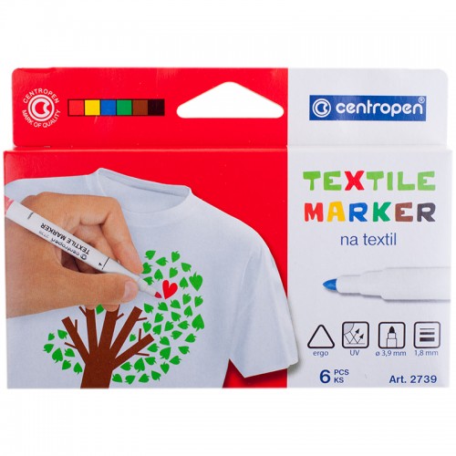 Набор маркеров для ткани Centropen Textil Marker 2739 06цв., 1,8мм, картон. уп., европодвес