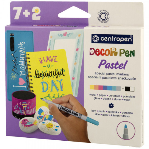 Набор маркеров для декорирования Centropen Decor Pen Pastel 2738 07цв.+2, пулевид, 1,5мм, картон. уп., европодвес