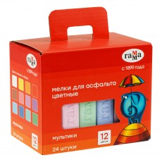 Мелки для асфальта Гамма Мультики цветные, 24шт., квадратные, картонная коробка