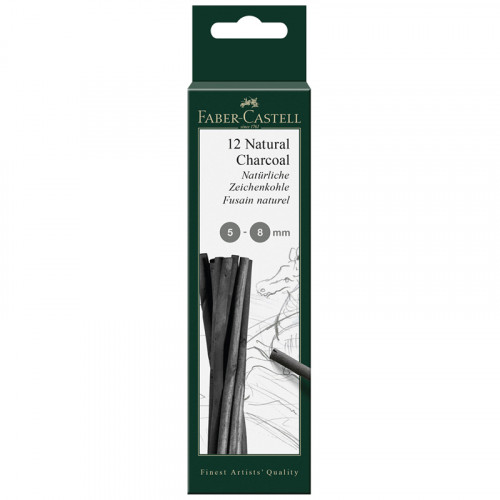 Уголь натуральный Faber-Castell Pitt, Ø 5-8мм, круглый, 12шт., картон. упаковка