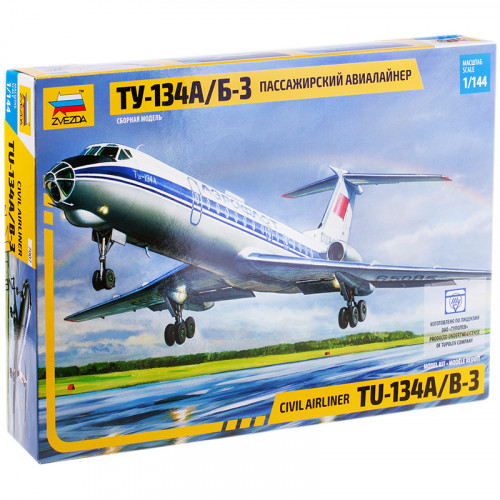 Модель для сборки ZVEZDA Пассажирский авиалайнер ТУ-134, масштаб 1:144