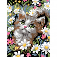 Картина по номерам на картоне ТРИ СОВЫ Котенок в цветах, 30*40, с акриловыми красками и кистями