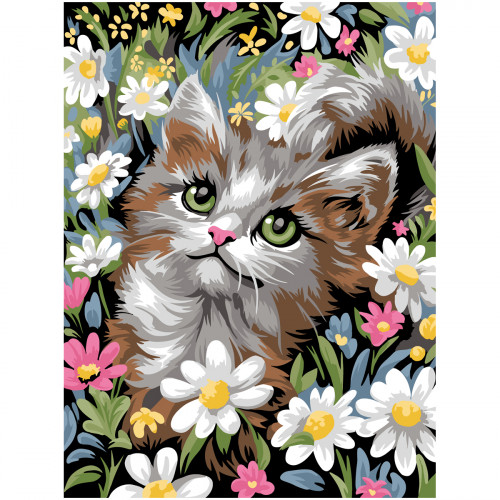 Картина по номерам на картоне ТРИ СОВЫ Котенок в цветах, 30*40, с акриловыми красками и кистями