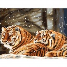 Картина по номерам на холсте ТРИ СОВЫ Тигриная любовь, 40*50, с акриловыми красками и кистями
