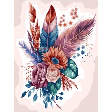 Картина по номерам на холсте ТРИ СОВЫ Цветы и перья, 30*40, с акриловыми красками и кистями