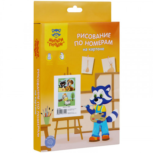 Рисование по номерам на картоне Мульти-Пульти Пес и кот. Зебра, А5, 2шт., с акриловыми красками, картон