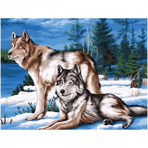 Картина по номерам на холсте ТРИ СОВЫ Волчья семья, 40*50, с акриловыми красками и кистями