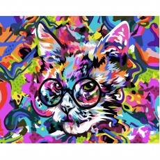 Картина по номерам на холсте ТРИ СОВЫ Абстрактный кот, 40*50, с акриловыми красками и кистями