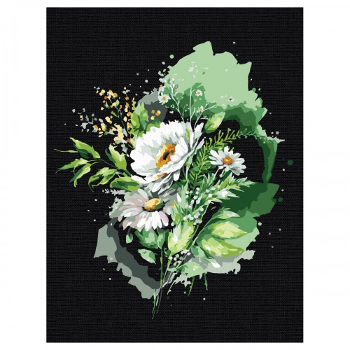 Картина по номерам на черном холсте ТРИ СОВЫ Цветы, 30*40, c акриловыми красками и кистями