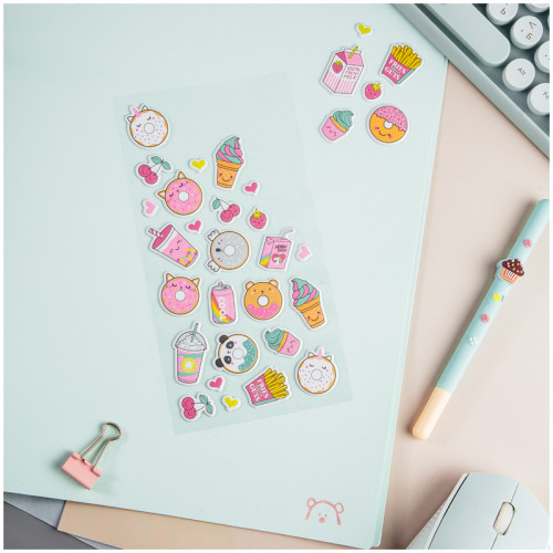 Наклейки объемные MESHU Cute sweets, 10*24см, 32 наклейки, инд. уп., европодвес