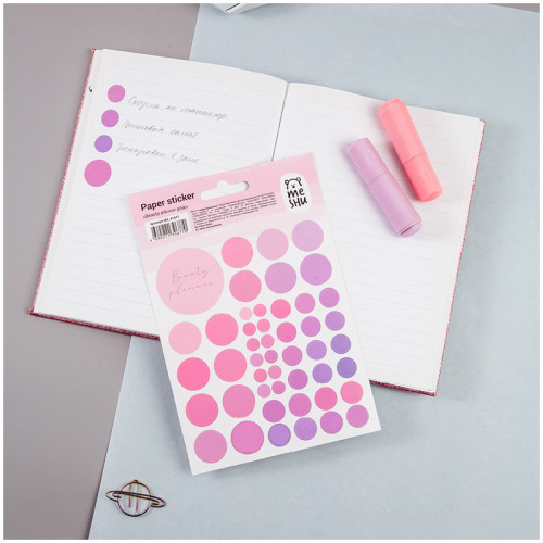 Наклейки бумажные MESHU Beauty planner pink, 12*18см, 47 наклеек, европодвес
