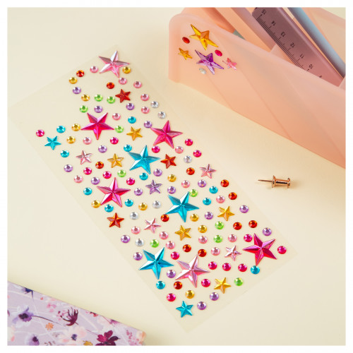 Наклейки акриловые MESHU Shiny stars, 25*10см, стразы, 137 наклеек, инд. уп., европодвес