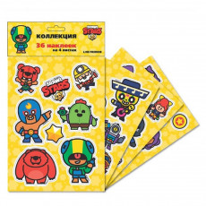 Наклейки Brawl Stars Желтые, 36 наклеек, пакет Наклейки Brawl Stars Желтые, 36 наклеек, пакет