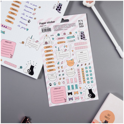 Наклейки бумажные для ежедневников MESHU Right cat, 12*21см, 77 наклеек, европодвес