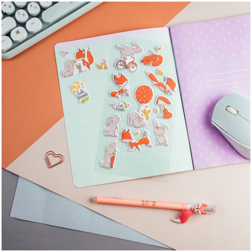 Наклейки объемные MESHU Fox & bunny, 10*24см, 19 наклеек, инд. уп., европодвес